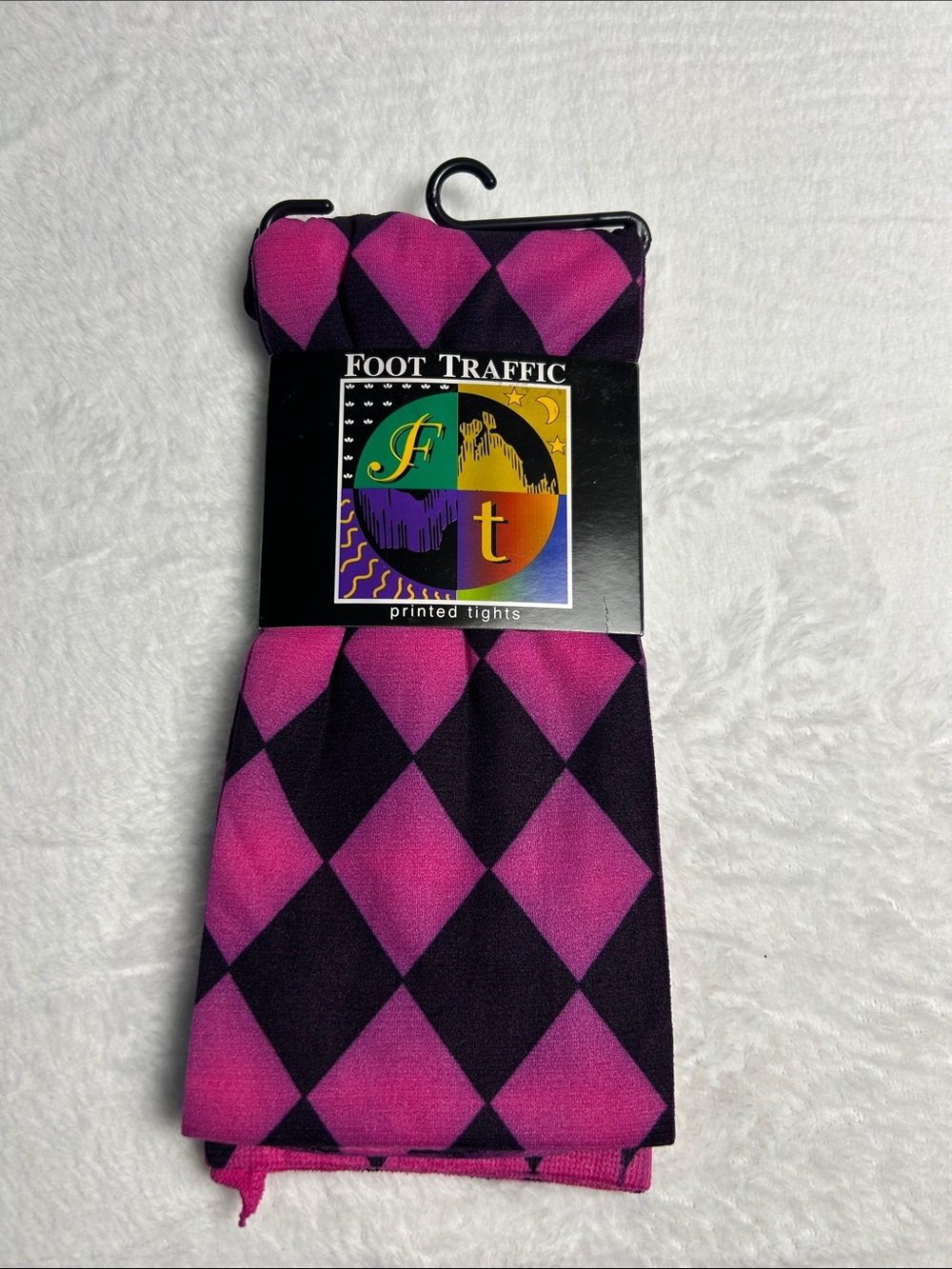 Foot Traffic Pink and Black Argyle Tights